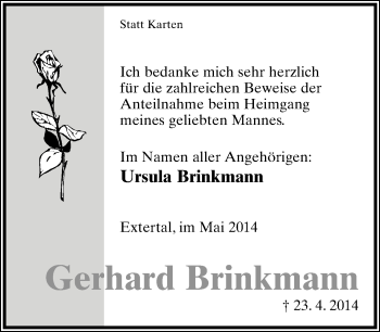 Anzeige  Gerhard Brinkmann  Lippische Landes-Zeitung