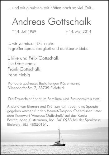 Anzeige  Andreas Gottschalk  Lippische Landes-Zeitung