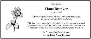 Anzeige  Hans Brenker  Lippische Landes-Zeitung
