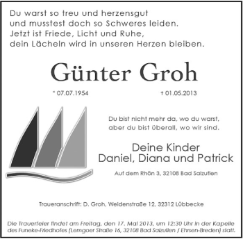 Anzeige  Günther Groh  Lippische Landes-Zeitung