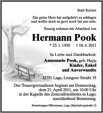 Anzeige  Hermann Pook  Lippische Landes-Zeitung