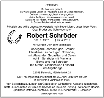 Anzeige  Robert Schröder  Lippische Landes-Zeitung