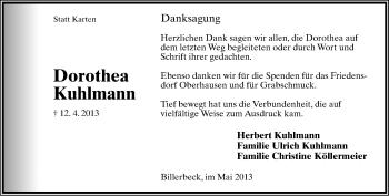 Anzeige  Dorothea Kuhlmann  Lippische Landes-Zeitung