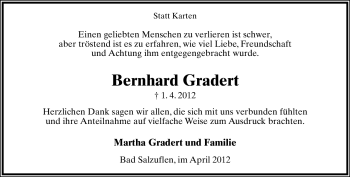 Anzeige  Bernhard Gradert  Lippische Landes-Zeitung