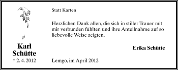 Anzeige  Karl Schütte  Lippische Landes-Zeitung