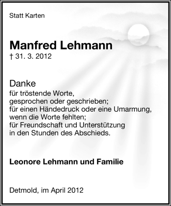 Anzeige  Manfred Lehmann  Lippische Landes-Zeitung