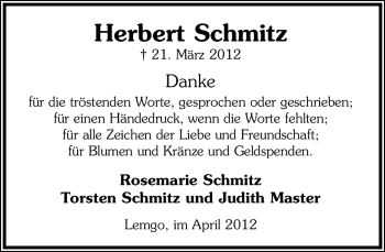 Anzeige  Herbert Schmitz  Lippische Landes-Zeitung