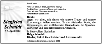 Anzeige  Siefried Schmidt  Lippische Landes-Zeitung