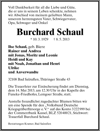 Anzeige  Burchard Schaul  Lippische Landes-Zeitung