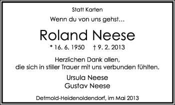 Anzeige  Roland Neese  Lippische Landes-Zeitung