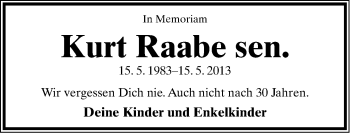 Anzeige  Kurt Raabe sen.  Lippische Landes-Zeitung