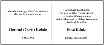 Anzeige  Gertrud Kehde  Lippische Landes-Zeitung