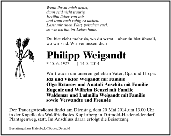 Anzeige  Philipp Weigandt  Lippische Landes-Zeitung