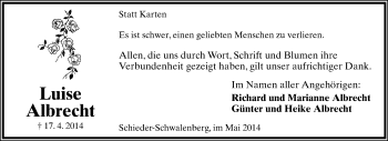 Anzeige  Luise Albrecht  Lippische Landes-Zeitung