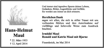Anzeige  Hans-Helmut Maul  Lippische Landes-Zeitung