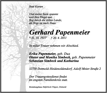 Anzeige  Gerhard Papenmeier  Lippische Landes-Zeitung
