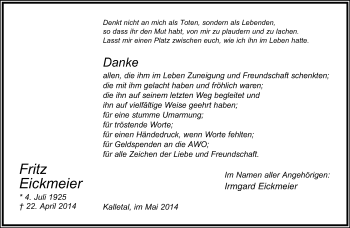Anzeige  Fritz Eickmeier  Lippische Landes-Zeitung