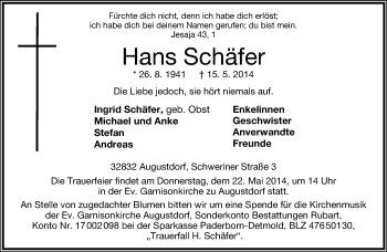Anzeige  Hans Schäfer  Lippische Landes-Zeitung
