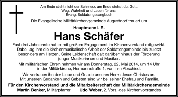 Anzeige  Hans Schäfer  Lippische Landes-Zeitung