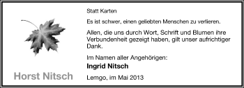 Anzeige  Horst Nitsch  Lippische Landes-Zeitung