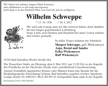 Anzeige  Wilhelm Schweppe  Lippische Landes-Zeitung
