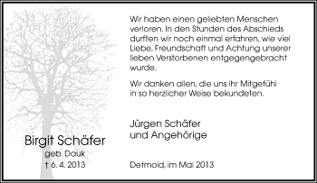 Anzeige  Birgit Schäfer  Lippische Landes-Zeitung