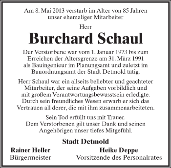Anzeige  Burchard Schaul  Lippische Landes-Zeitung
