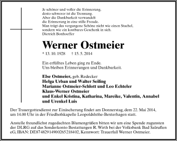 Anzeige  Werner Ostmeier  Lippische Landes-Zeitung