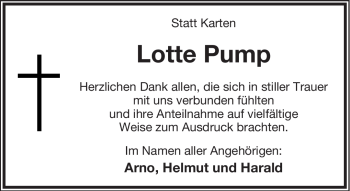 Anzeige  Lotte Pump  Lippische Landes-Zeitung