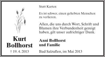 Anzeige  Kurt Bollhorst  Lippische Landes-Zeitung