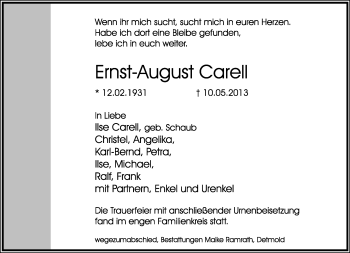 Anzeige  Ernst-August Carell  Lippische Landes-Zeitung
