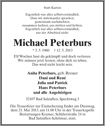 Anzeige  Michael Peterburs  Lippische Landes-Zeitung