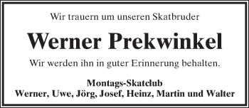Anzeige  Werner Prekwinkel  Lippische Landes-Zeitung