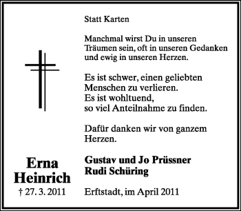 Anzeige  Erna Heinrich  Lippische Landes-Zeitung