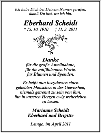 Anzeige  Eberhard Scheidt  Lippische Landes-Zeitung