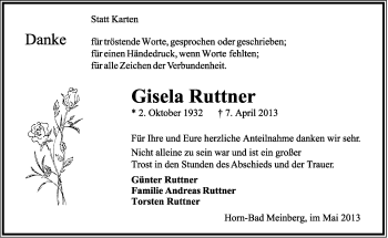 Anzeige  Gisela Ruttner  Lippische Landes-Zeitung