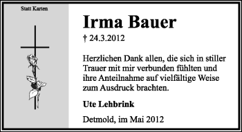 Anzeige  Irma Bauer  Lippische Landes-Zeitung