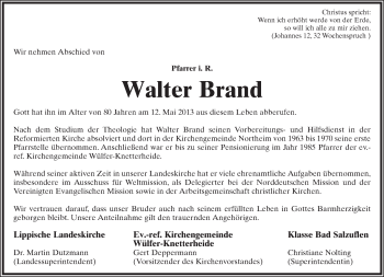 Anzeige  Walter Brand  Lippische Landes-Zeitung
