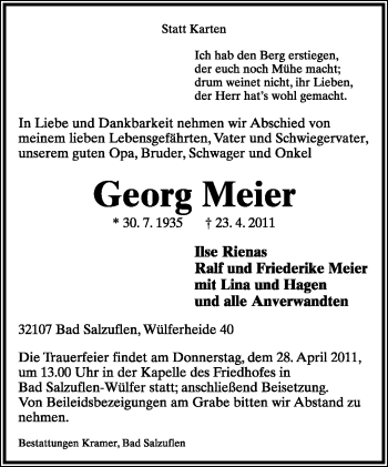 Anzeige  Georg Meier  Lippische Landes-Zeitung