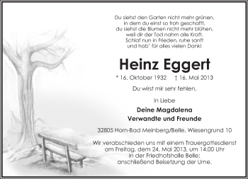 Anzeige  Heinz Eggert  Lippische Landes-Zeitung