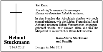 Anzeige  Helmut Stuckmann  Lippische Landes-Zeitung