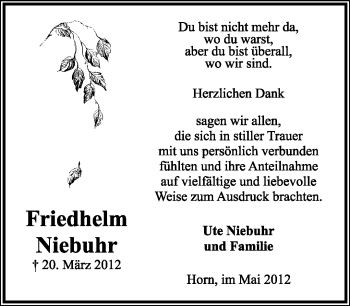Anzeige  Friedhelm Niebuhr  Lippische Landes-Zeitung