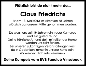 Anzeige  Claus Friedrichs  Lippische Landes-Zeitung