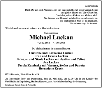 Anzeige  Michael Luckau  Lippische Landes-Zeitung