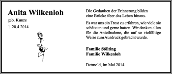 Anzeige  Anita Wilkenloh  Lippische Landes-Zeitung