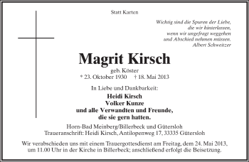 Anzeige  Magrit Kirsch  Lippische Landes-Zeitung