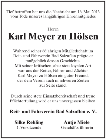 Anzeige  Karl Meyer zu Hölsen  Lippische Landes-Zeitung