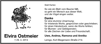 Anzeige  Elvira Ostmeier  Lippische Landes-Zeitung