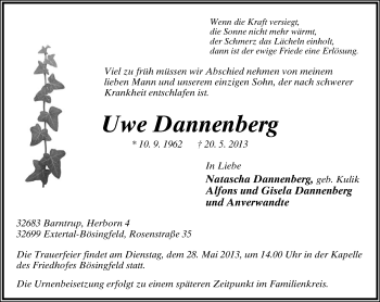 Anzeige  Uwe Dannenberg  Lippische Landes-Zeitung