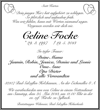 Anzeige  Celine Focke  Lippische Landes-Zeitung